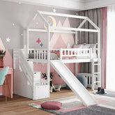 Bellemave® Twin Size House Loft Bed with Drawer,Staircase and Slide - Bellemave